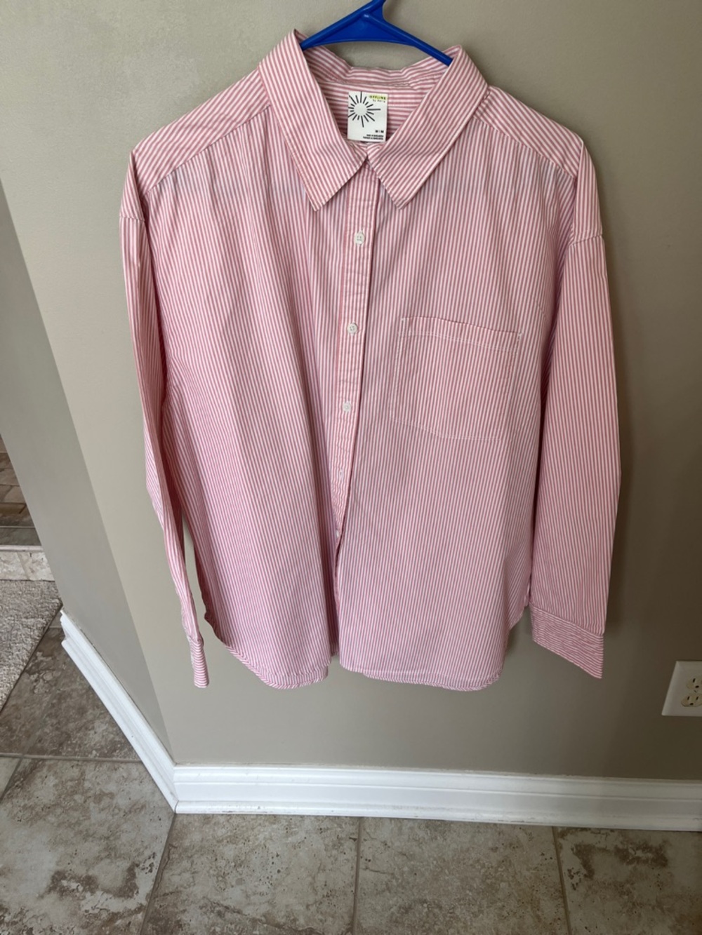 Women's Pink Striped Button-Down Blouse - worn once
